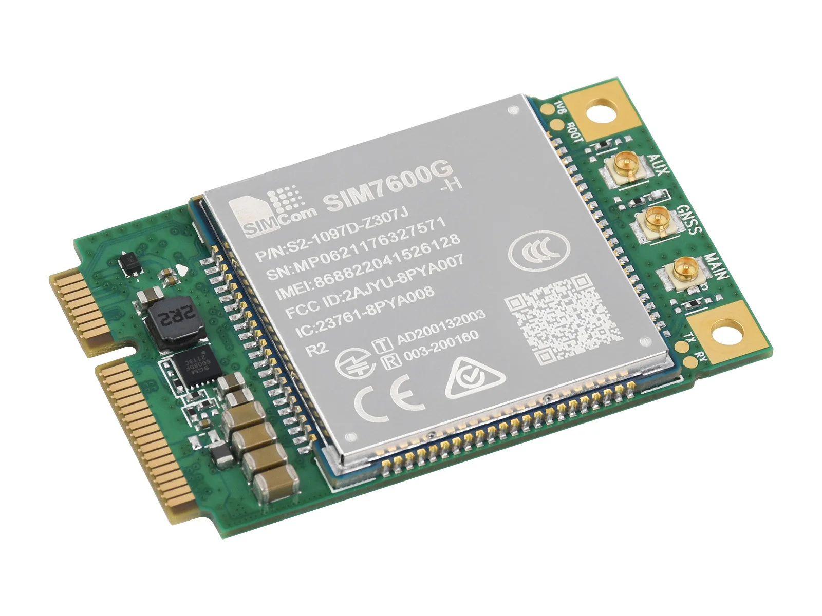 Waveshare SIM7600G-H-PCIE SIMCom Original 4G LTE Cat-4 Module, Global Coverage, GNSS, Mini-PCIe LTE Modem Connector LTE-TDD,