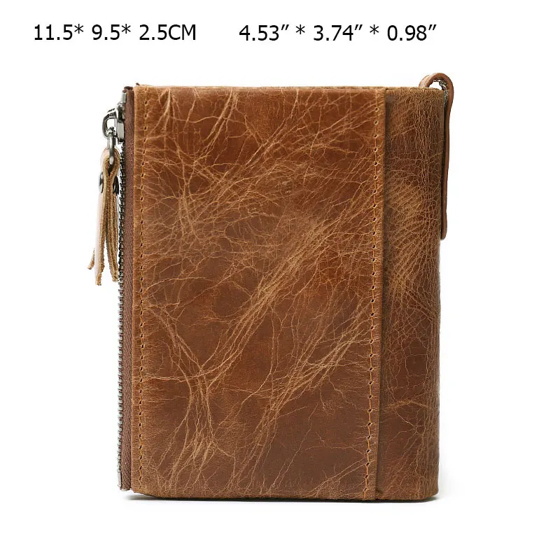 RFID Protected Classical Genuine Leather Men Wallet Card Holders Wallets Double Zippers Coin Wallet Men Leather Short Purse