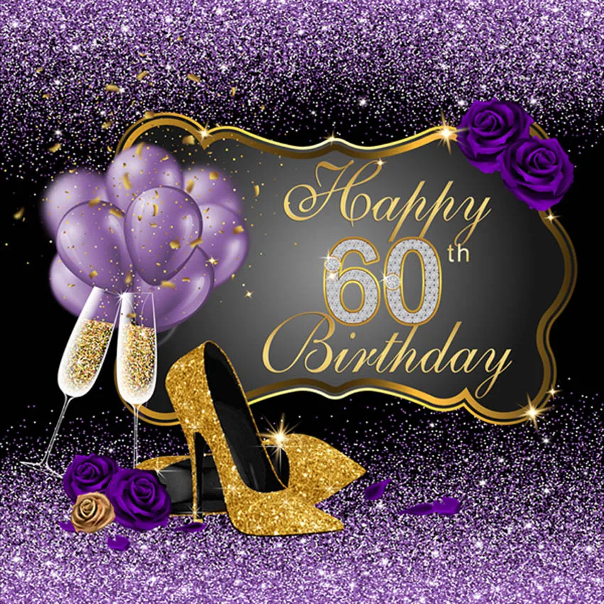 

10x10FT Purple Happy Sweet 60th Birthday Prom Party Sequins Sparkle Custom Backdrop Photo Studio Background Vinyl 300cm x 300cm