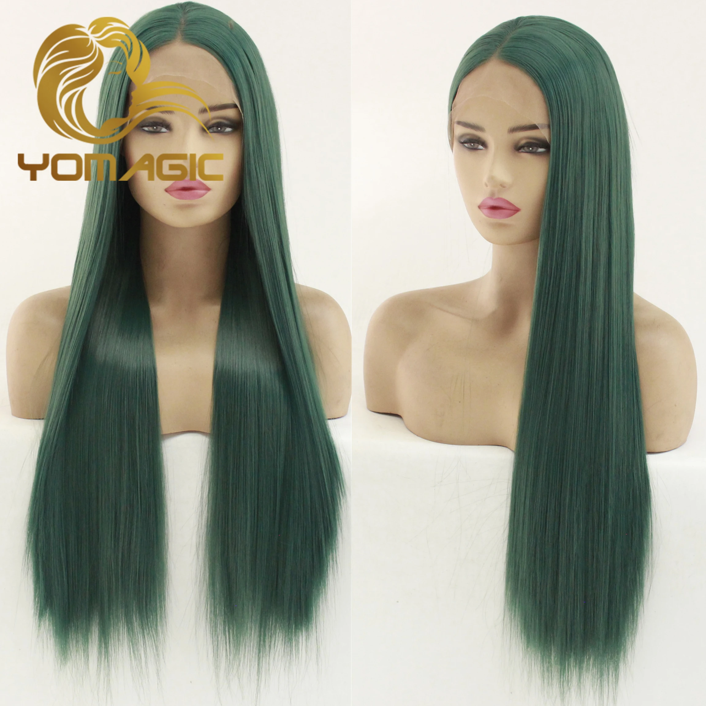 

Yomagic Pure Green Synthetic 13X3 Lace Front Wigs With Baby Hair Straight Heat Resistant Lace Wigs For Women Daily Use