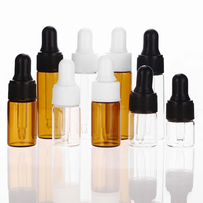 50pcs/lot 1ml 2ml 3ml 5ml Empty Dropper Bottle Portable Amber Glass bottle Esstenial Oil Bottle with Glass Eye Dropper