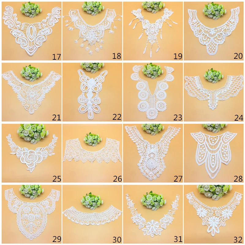 1pcs White Lace Fabric Collar Vintage Neckline Embroidered Trims  Applique Sewing Supplies Wedding Dress Accessories