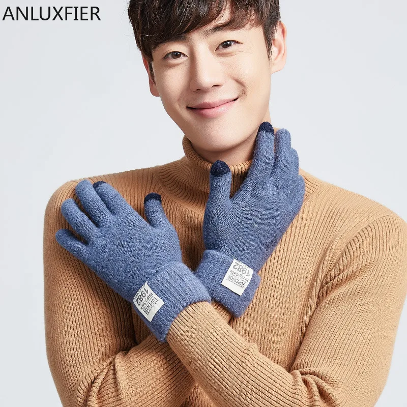 H10053 Men Knitted Gloves Touch Screen Korean Warm Mittens Male Driving Riding Windproof Autumn Winter High Quality Hand Muff image 5