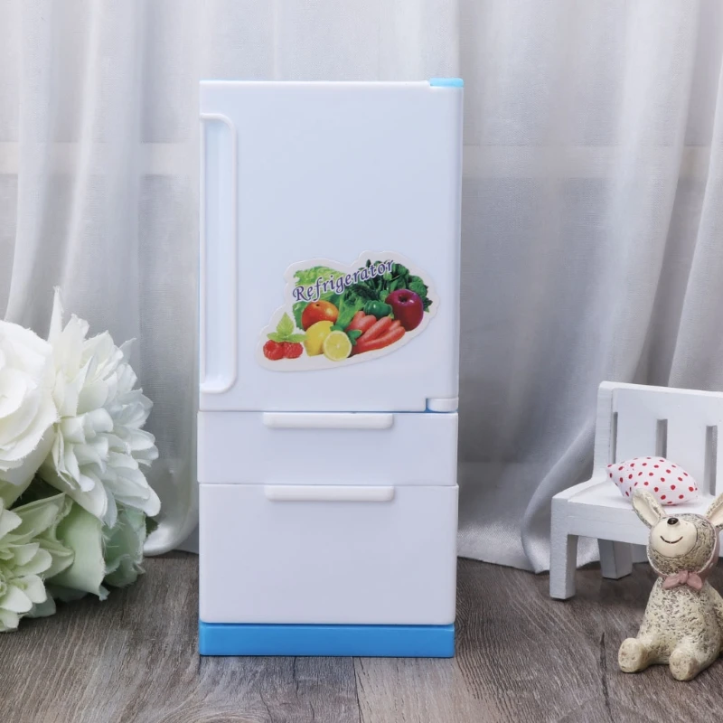 Refrigerator Play Set Doll House Doll Fridge Freezer With Food Kid Toy