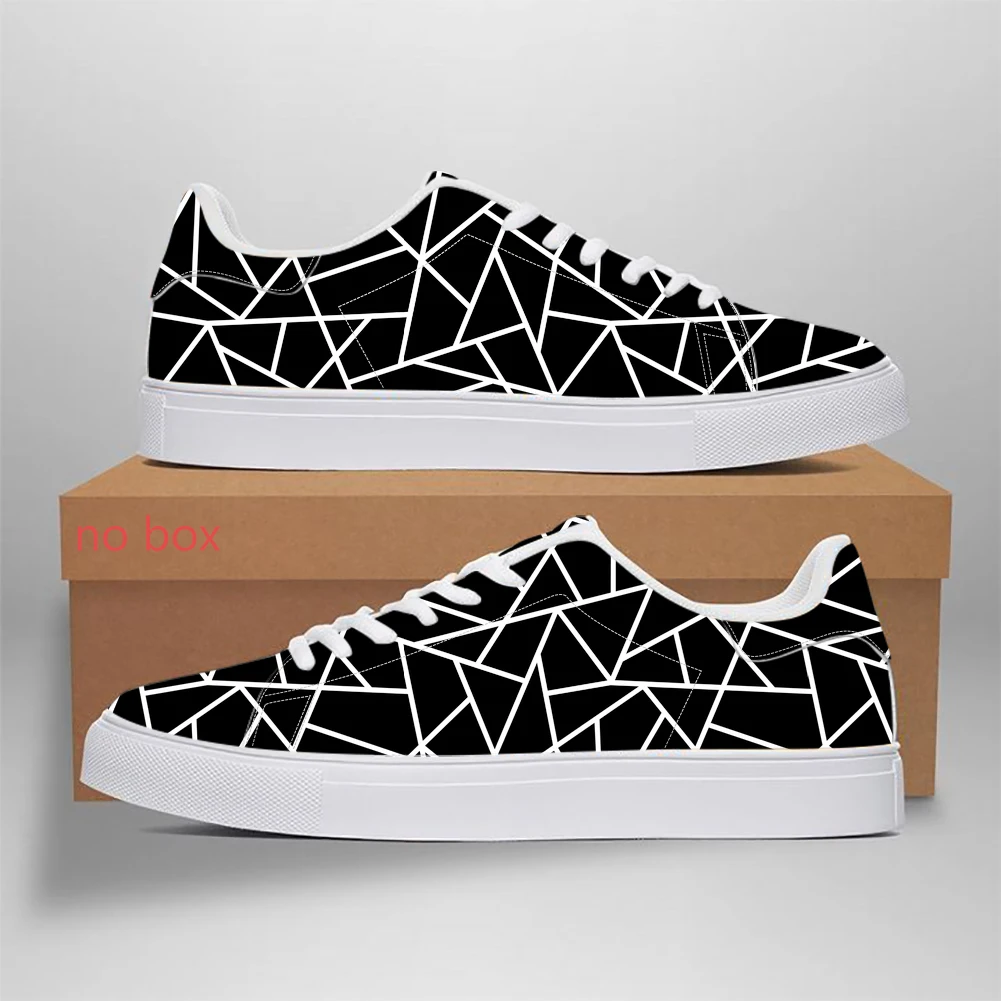 Noisydesigns Four Seasons Men High Quality Leisure Shoes Geometric Pattern Flat Bottom Couple Low Top Leather Sneaker