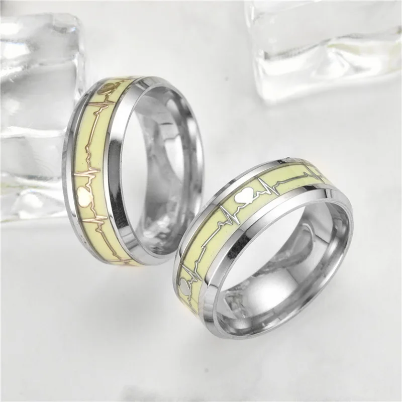 Fashion Luminous Rings Retro Minimalist  Stainless Steel Fluorescent Ring Couple Jewelry Dragon Glowing Rings For Men