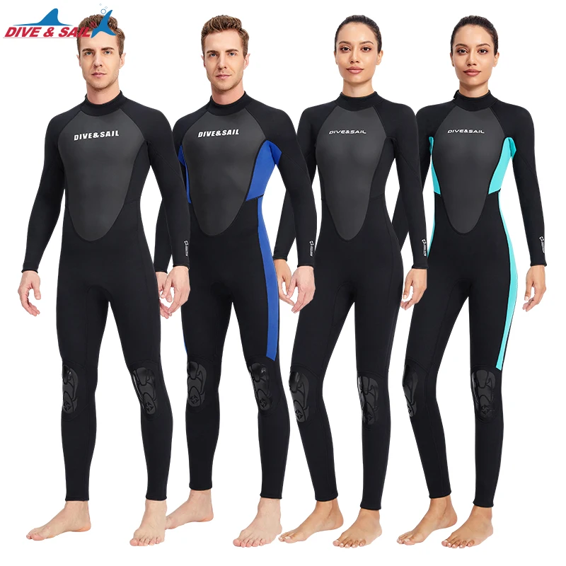 Neoprene Elastic Diving Suit for Men and Women 3mm Black Blue Warm Fishing One-Piece Kneepads Back Zipper Winter