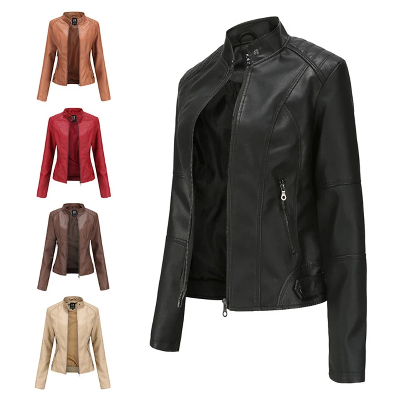 

spring autumn Punk leather jacket Women PU coat black girls gothic faux leather jackets Motor leather Outwear Coat Elegant Tops
