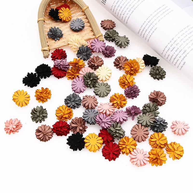 45pcs/Lot 2.5cm Mini DIY Handmade PVC Velvet Imitation Millet Flower Heads For Headdress Hair Accessories Clip Art Fake Decor