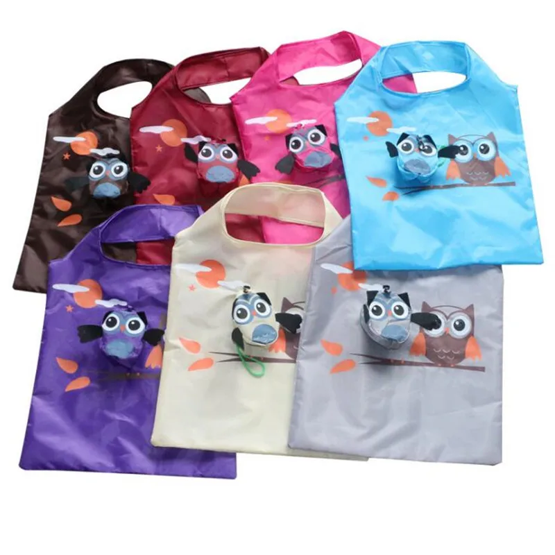 Eco Animal Owl Foldable Shopping Bag Cartoon Reusable Shoulder Bag Women Portable Grocery Bags Storage Tote Bag Home Organizer