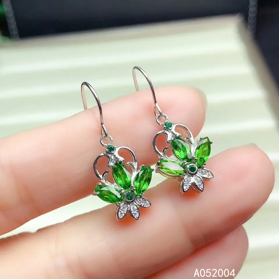 

KJJEAXCMY Fine Jewelry 925 sterling silver inlaid natural diopside female earrings Eardrop exquisite support detection