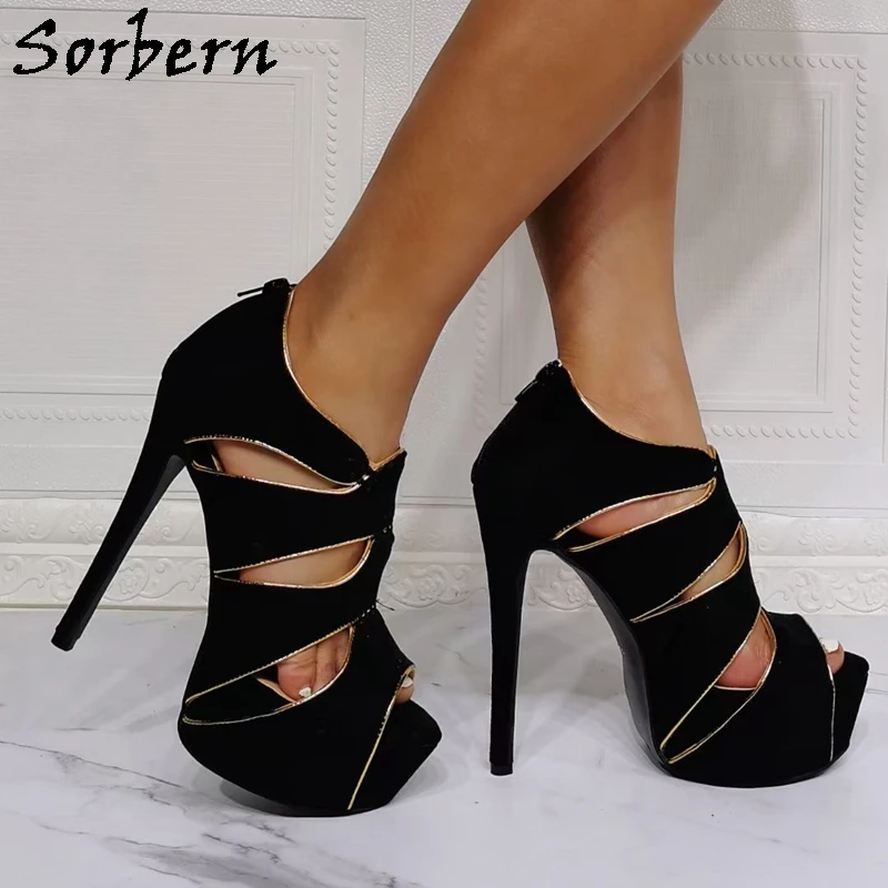 Sorbern Black Women Sandals Open Toe Summer Style Shoes Platform Gold Side Ladies High Heel Stilettos Platform Shoe Custom Color