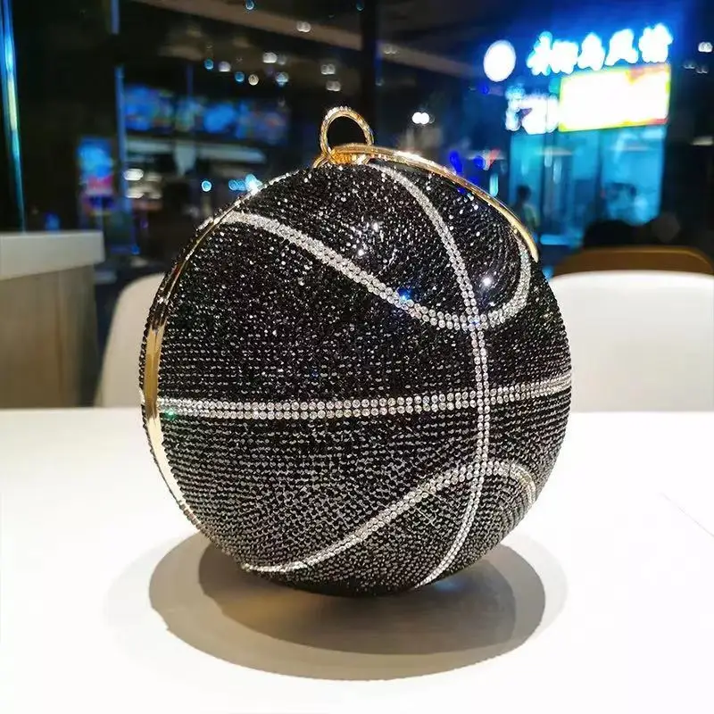 Luxury Diamond Basketball Clutch Bags for Women Football Shape Wedding Party Purse and Handbag Gold Silver Evening Bag