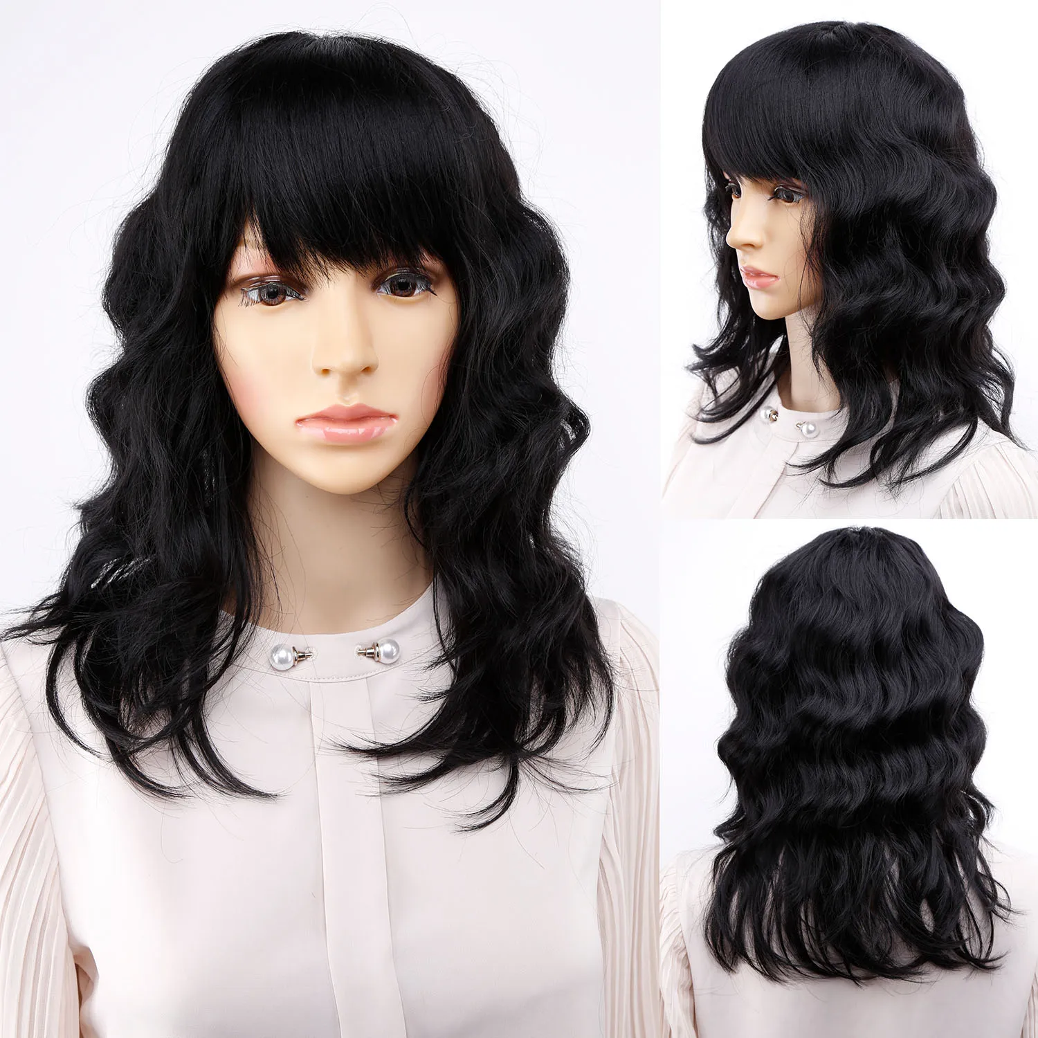 Amir Bob Wig Synthetic Mixed Color Black Mix Dark Brown Wigs For Women Medium Length Heat Resistant Cosplay Wigs