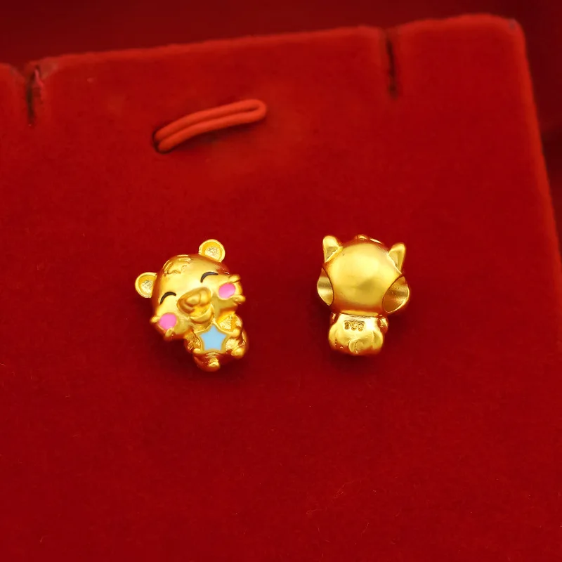 QEENKISS Gold 12 Zodiac Bead Pendant For Women Kids Animal Rat Ox Rooster Rabbit Charm Wedding Party DIY Accessories Gift PD20
