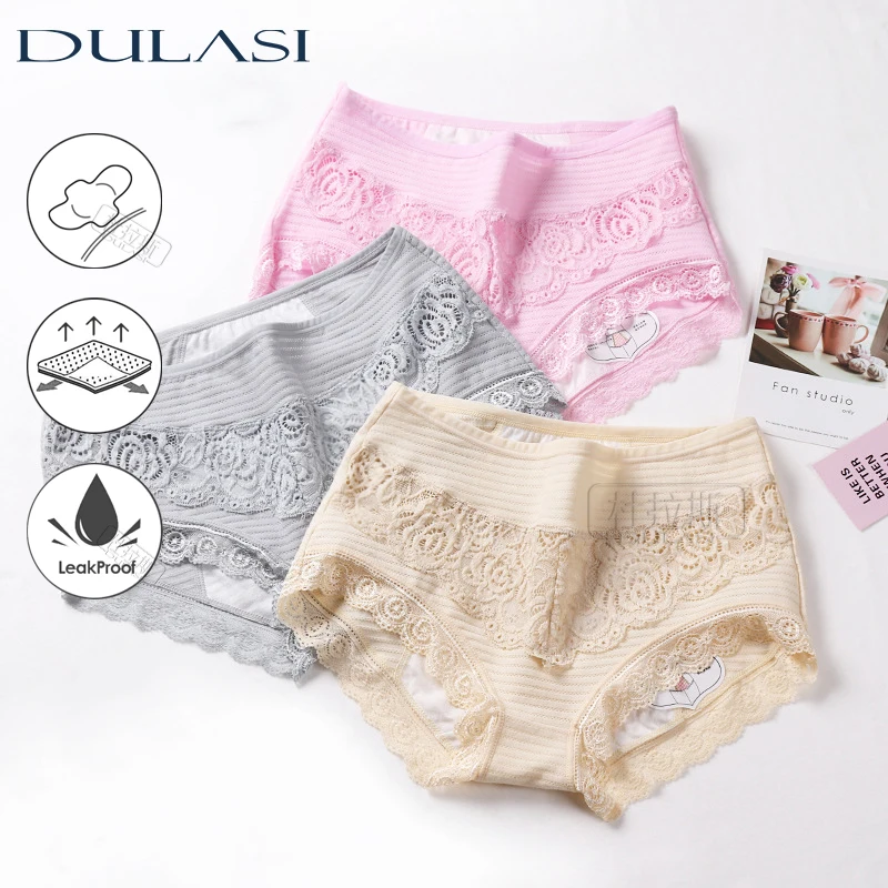 Leak Proof Menstrual Panties Physiological Period Pants Women Underwear Comfort Cotton Lace Briefs Undies Mid Rise Briefs 9059