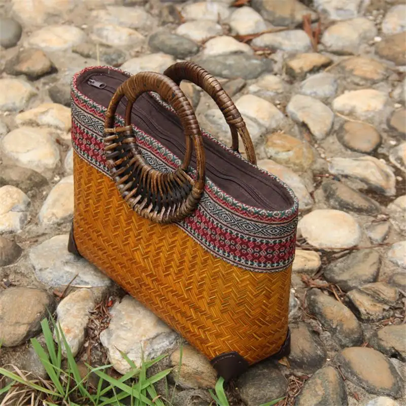 Bolsa tejida de bambú hecha a mano para mujer, bolso de mano Vintage japonés, almacenamiento de Ceremonia de té, a6100, 26x15CM