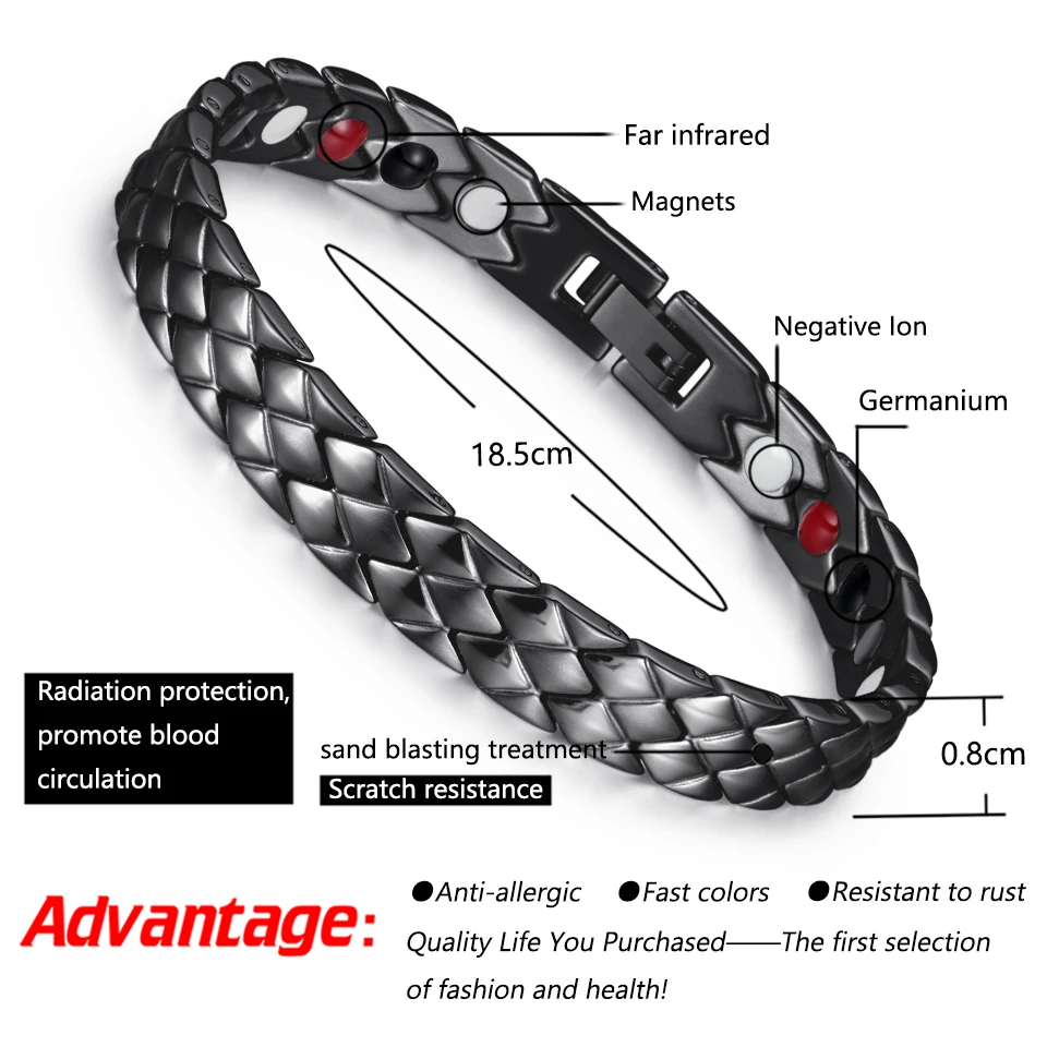 Rainso-Magnetic Bracelet for Men and Women, Double Row, Stainless Steel Charm, Black Magnet, Health Bangle 2024 Christmas Gifts