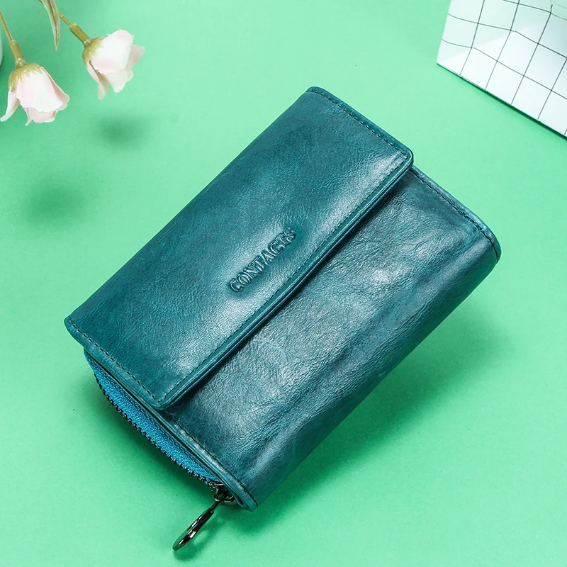 Contact\'s-cartera con grabado gratis para mujer, monedero pequeño de cuero genuino, tarjetero Rfid, 2022