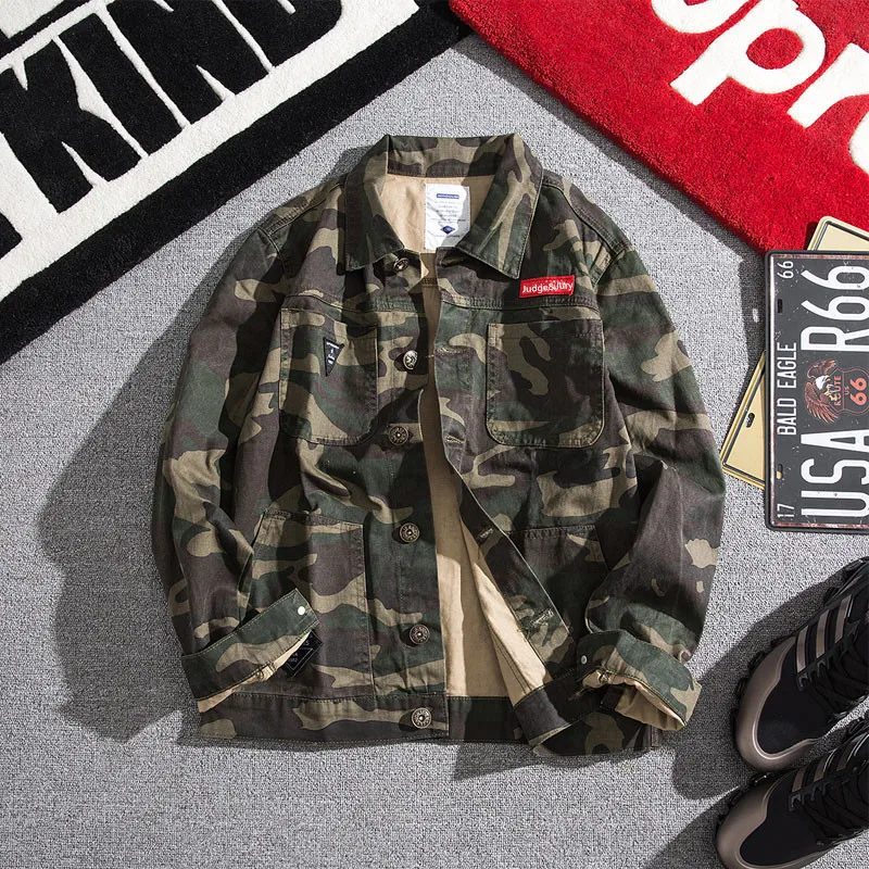

Men's Jeans Slim Fit MEN'S Jacket Jeans Coat Ins Vibrato Street Camouflage Male Early Spring Young Students Brand Denim Jacket