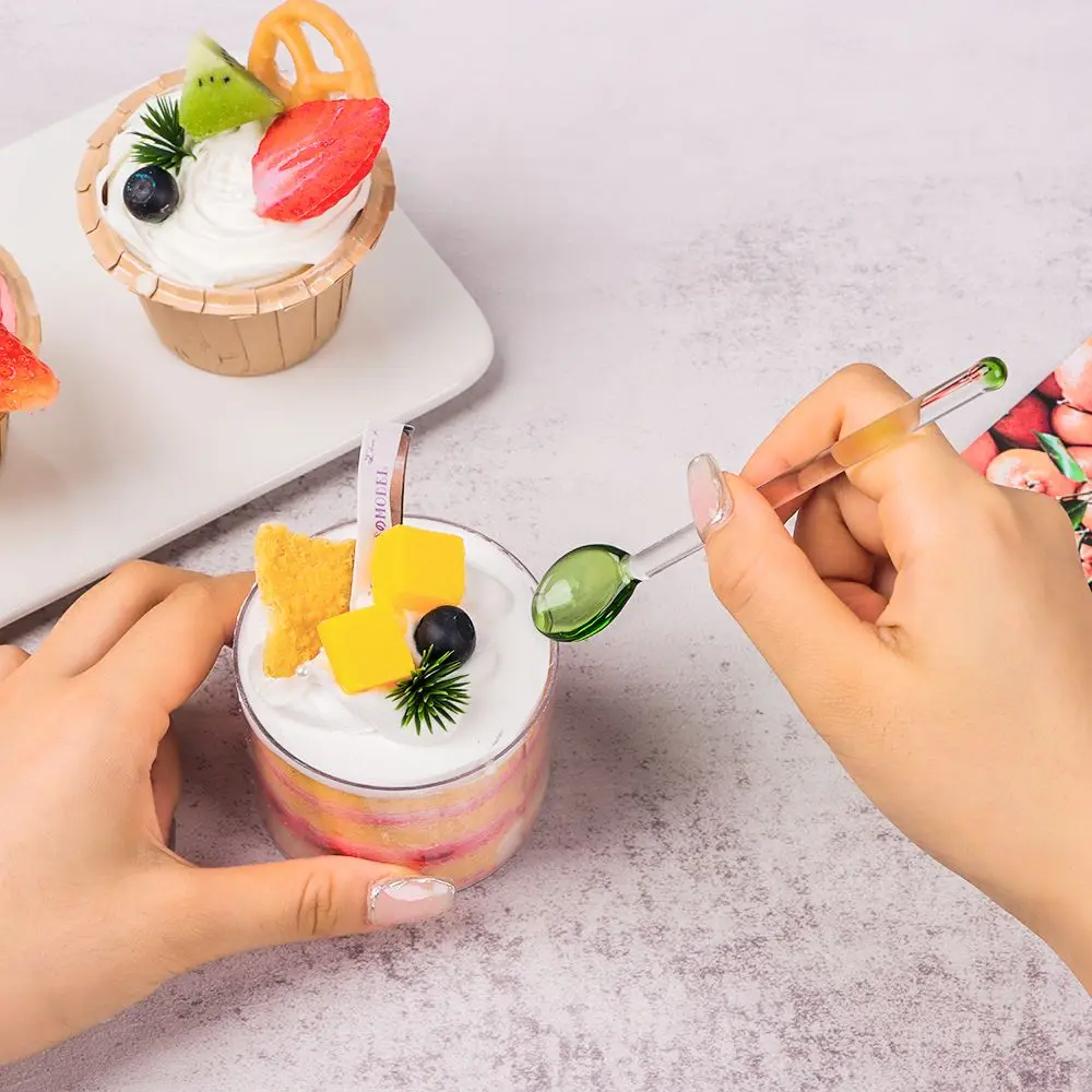 New Colorful Tableware Glass Long Handle Coffee Scoops Tea Spoons
