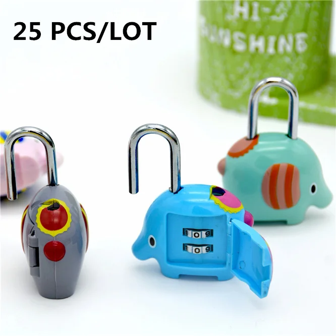 25 PCS Cute Elephant shape password lock Cartoon luggage lock Zinc alloy lock for Travel bag mail box cosmetic bag pencil case