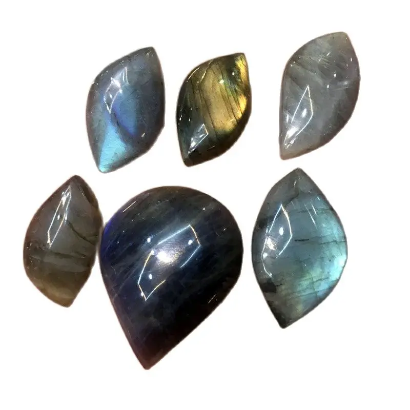 6Pcs Natural Specimens Labradorite Semi Gem Stone Moonstone Mineral Crystal Pendant