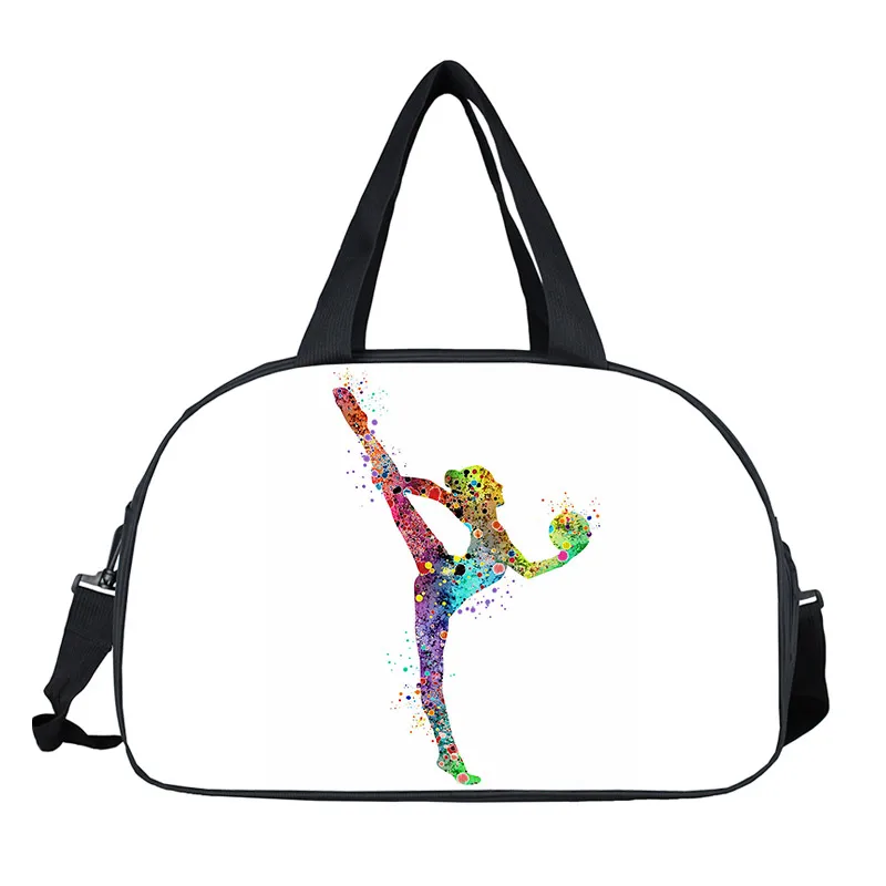 Bolso de mano de Arte de gimnasia de acuarela para damas, bolsas de almacenamiento deportivas de baile, bolsos de mensajero portátiles