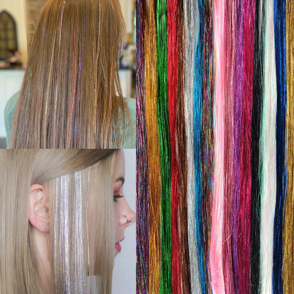 1Pc False Rainbow Colorful Shiny Threads Glitter Hair Tinsel Gold Silk Hair Glitter String Extensions Accessories