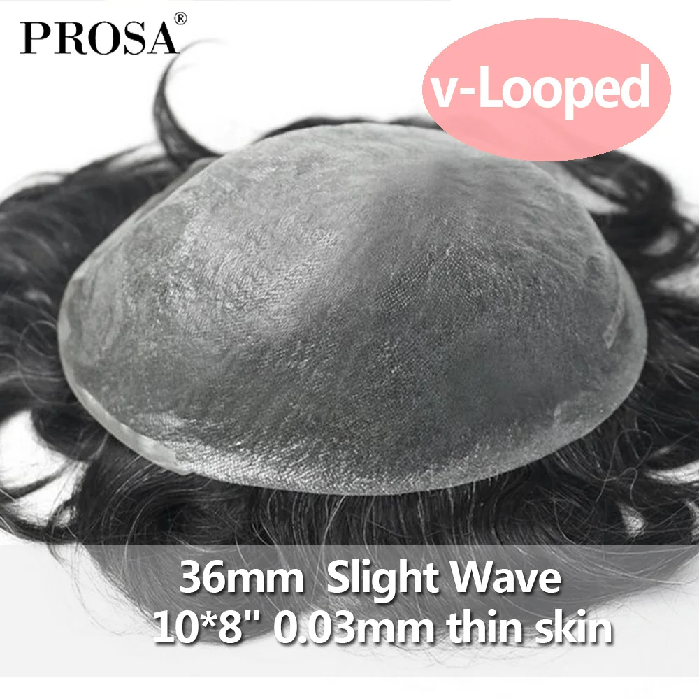 0.03Mm Tipis Kulit PU V-Dilingkarkan Sedikit Gelombang Pria Wig Rambut Palsu Pria Rambut Sistem untuk Pria Fashion pria Alami Wig Rambut Manusia Potongan