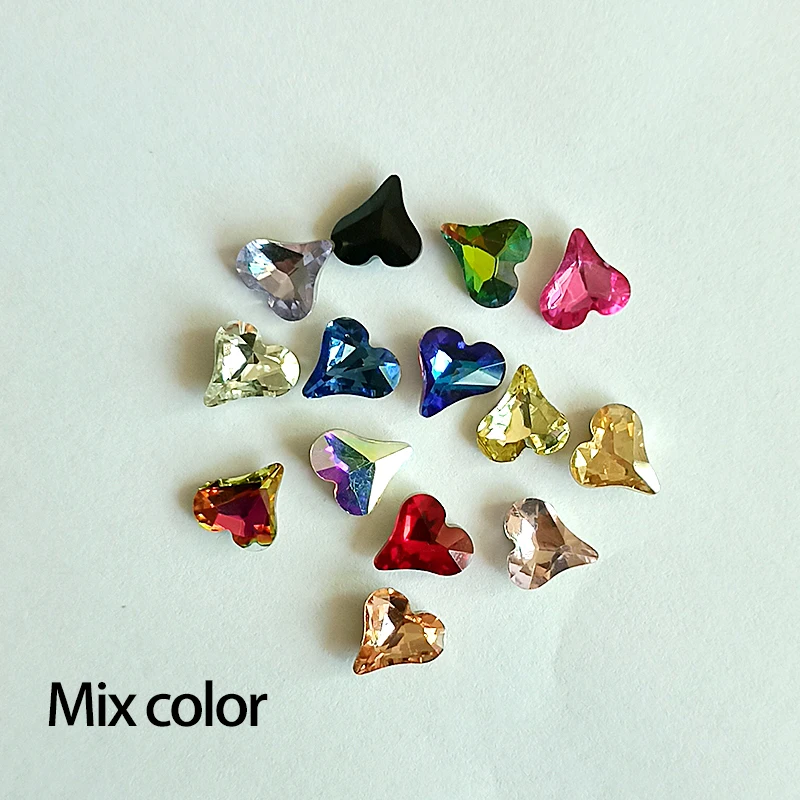 Hot tipped bottom oblique heart nail art rhinestone fancy 3D crystal stone 30/100pcs for nail art decoration free shipping