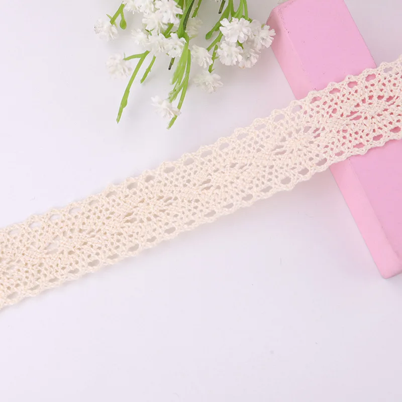 (5Yards/roll)  Beige Cotton Embroidered Lace Net Ribbons Fabric Trim DIY Sewing Handmade Craft Materials