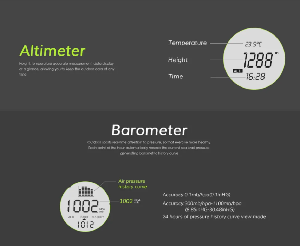 SPV600 Date Time Display Weather Forecast Digital Fishing Barometer Altimeter Chronograph Thermometer Measuring Smart Watch