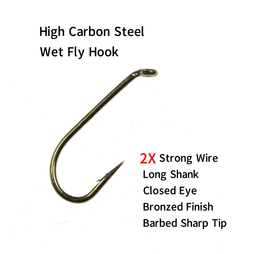 Bimoo 50pcs Fly Fishing Wet Fly Hook 2X Strong Wire Nymph Hook Bronze Finish Fly Tying Material Size 8 10 12 14 16