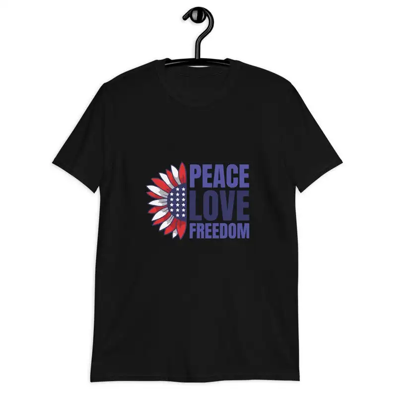 Peace love freedom UNITED STATES FREEDOM T-Shirt cotton crewneck short sleeve cute fashion top tees for women Ladies plus size