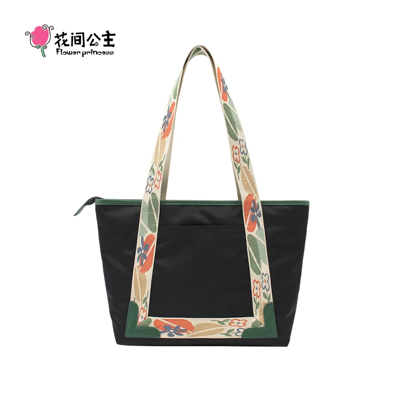 Bolso de mano de nailon ligero para mujer, bolsa de hombro de gran capacidad, con diseño de princesa y flores, estilo informal, 2024