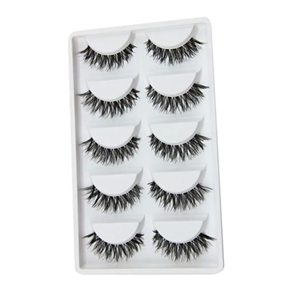 5 Pairs Black Eyelashes set Natural Long Cross False Eyelashes Makeup Fake Thick Black Eye Lashes