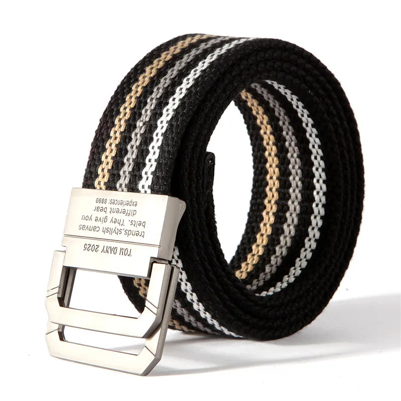 Popular Double Ring Metal Buckle Multicolor Young Student Men\'s Canvas Belt