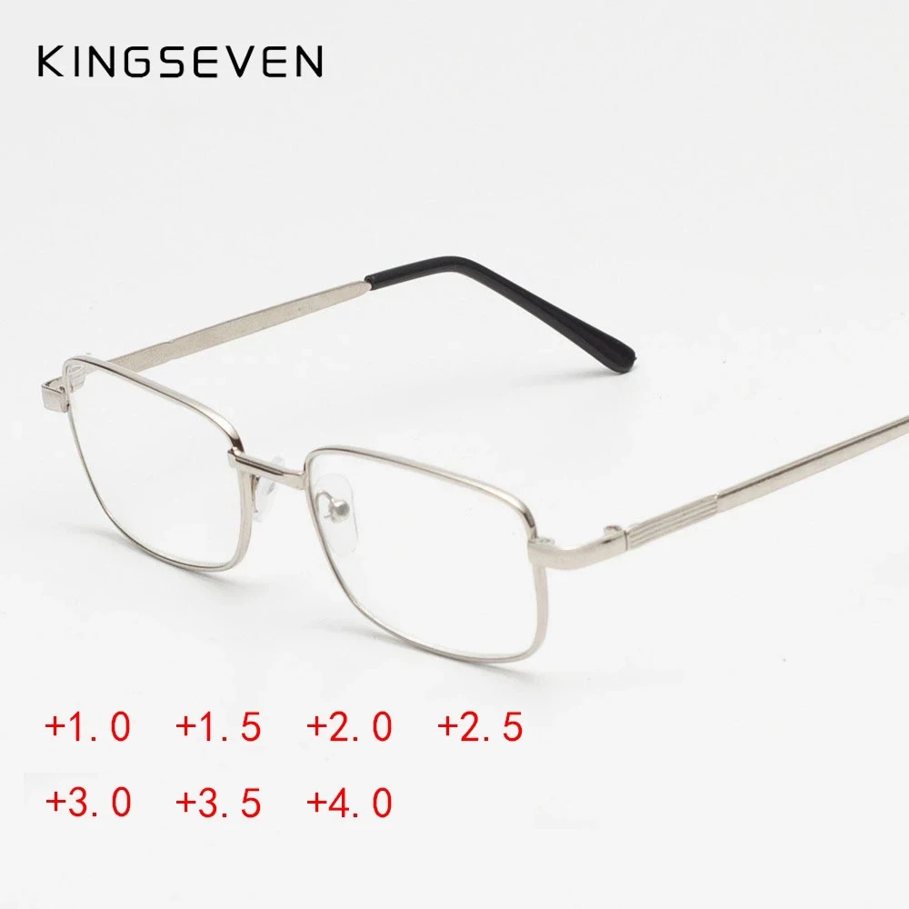 KINGSEVEN 2021 Retro HD Anti-reflective Lens Non-folding Silver Alloy Frame Reading Glasses Old Glasses Wear-resistant Eyewear