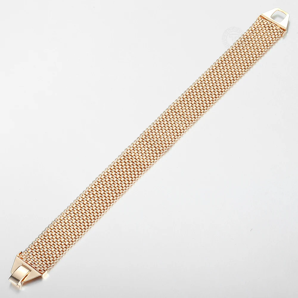 16mm Big Women Men Vintage Bangle Bracelet 585 Rose Gold Color Watch Band Chain Fashion Party Wedding Jewelry CB44