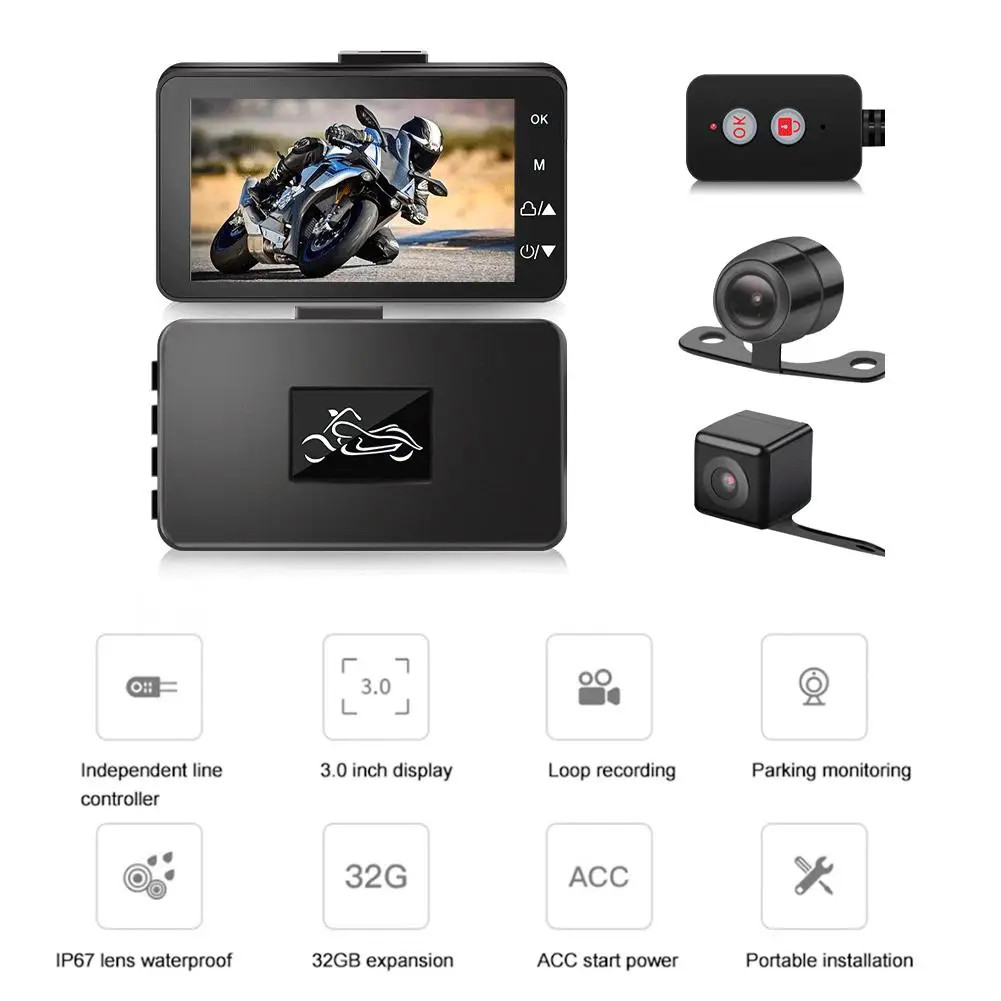 1080P HD Motorcycle Camera DVR Motor Dash Cam Waterproof Night Vision Front Rear Recorder Wide Angle Camera Driving Recorder