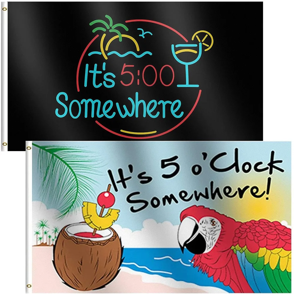 2 Pack It's 5 OClock Somewhere Novelty Party Parrot House Flag