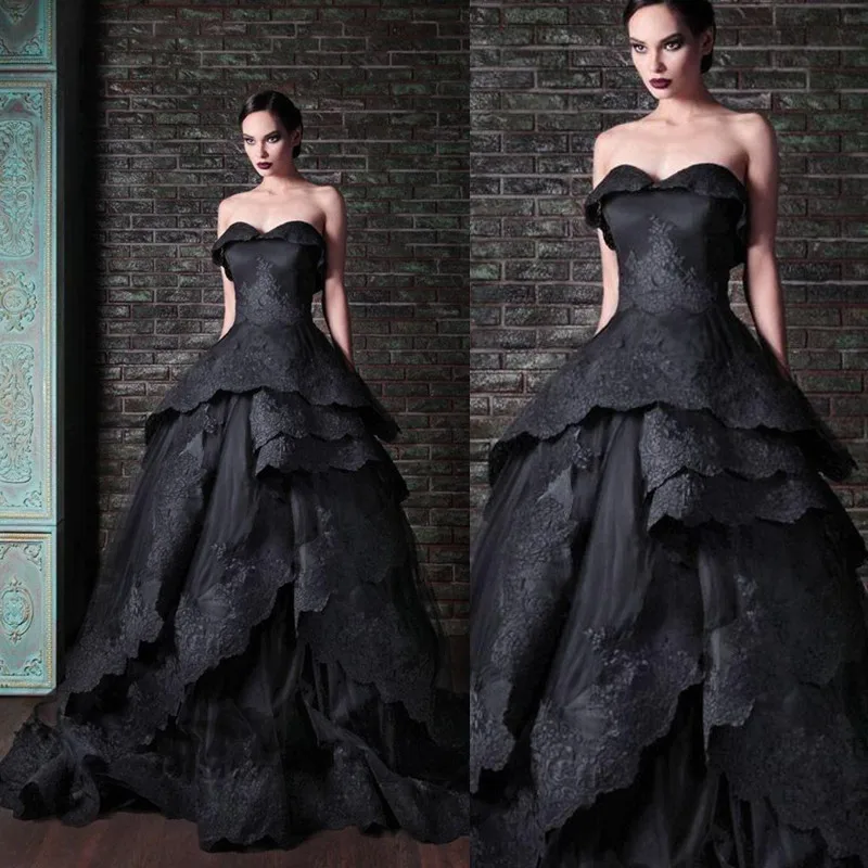 Nuovo stile gotico Sweetheart abito da ballo in pizzo nero abito da sposa 2015 abiti da sposa formato personalizzato 2 4 6 8 10 12 14 16 18 W546