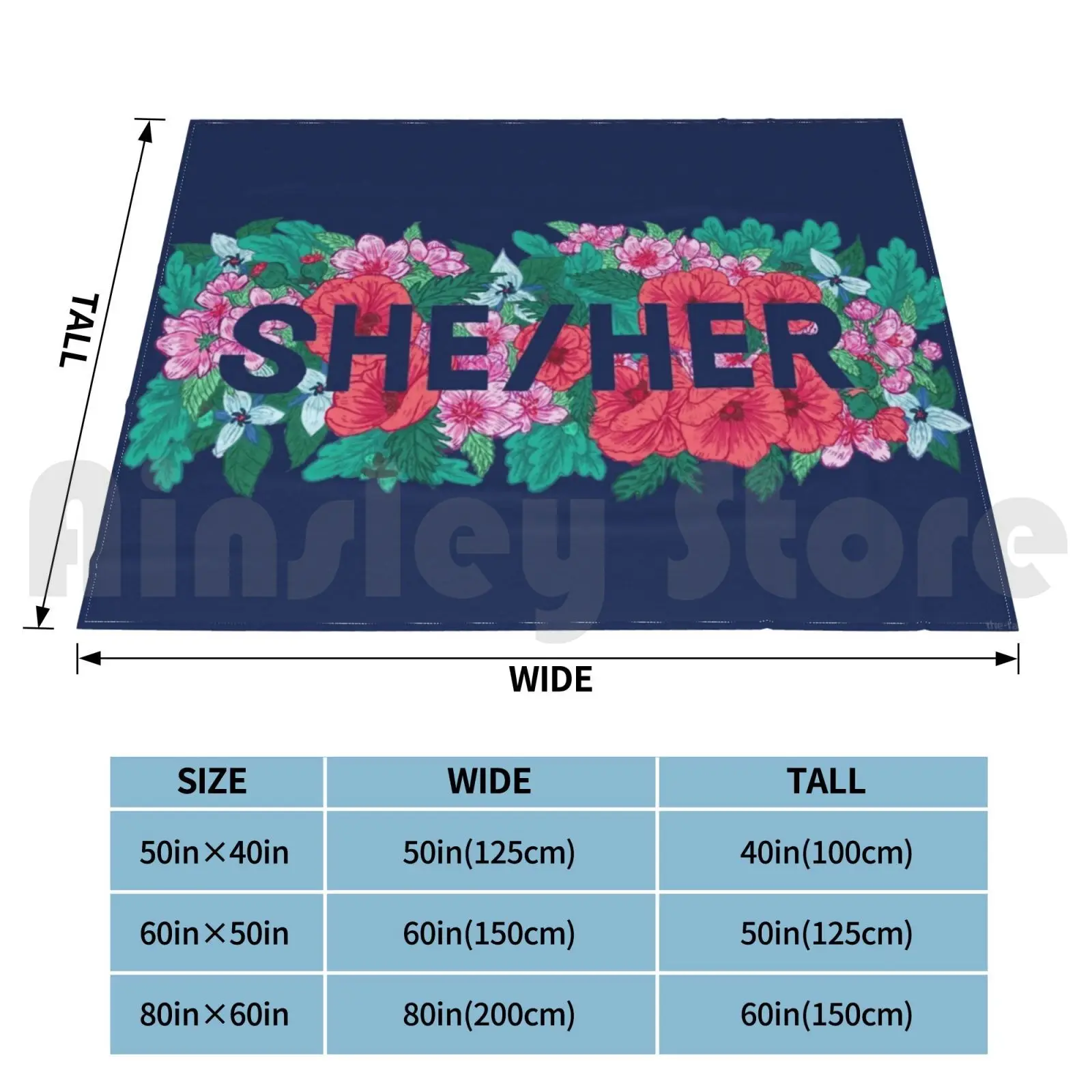 She / Her Ivywild Floral Pronouns Blanket For Sofa Bed Travel Pronouns Trans Queer Graphic Design