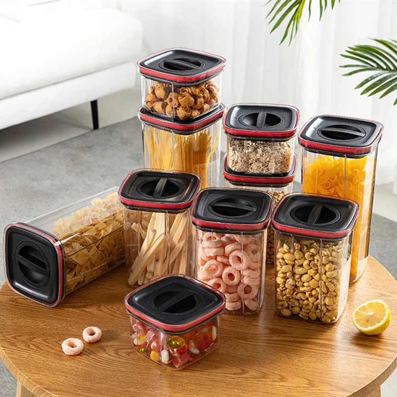 Thick Kitchen Storage Container Food Storage Box Jar Airtight PET Container Cans with Cover Large Capacity Jars Tea Box 3 Size