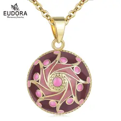 EUDORA Original Enamel Craft Pink Harmony Ball Musical Pendant Universe Planet Necklace For Mom Baby Pregnancy Jewelry Gift Idea