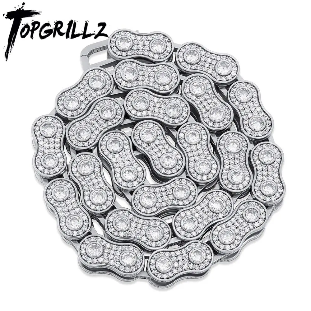 

TOPGRILLZ 15mm Hip Hop Bicycle Motorcycle Chain Necklace Iced Out Zircon Necklace Fashion Jewelry For Men Women