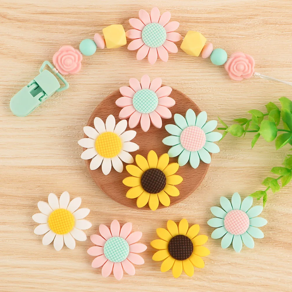 Kovict 10Pcs Sunflower Silicone Beads For Jewelry Making Bulk For DIY Necklace Pacifier Chain Pendant Jewelry Accessories