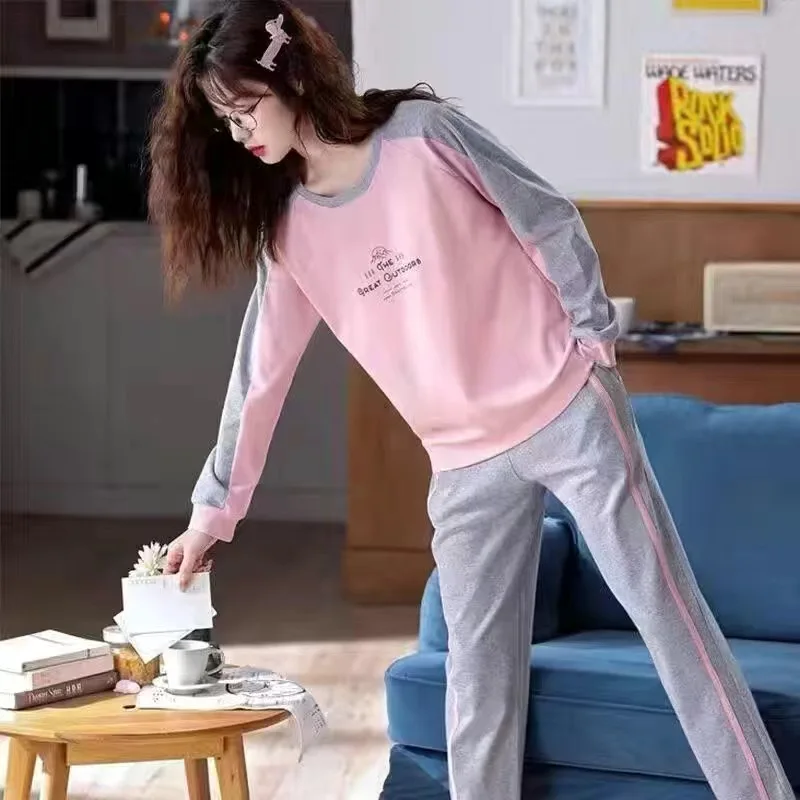 Fdfklak Pijamas De Mujer New Cartoon Cute Pajamas For Women Knit Cotton Sleepwear Spring Autumn Home Suit M-3XL Pyjamas Female