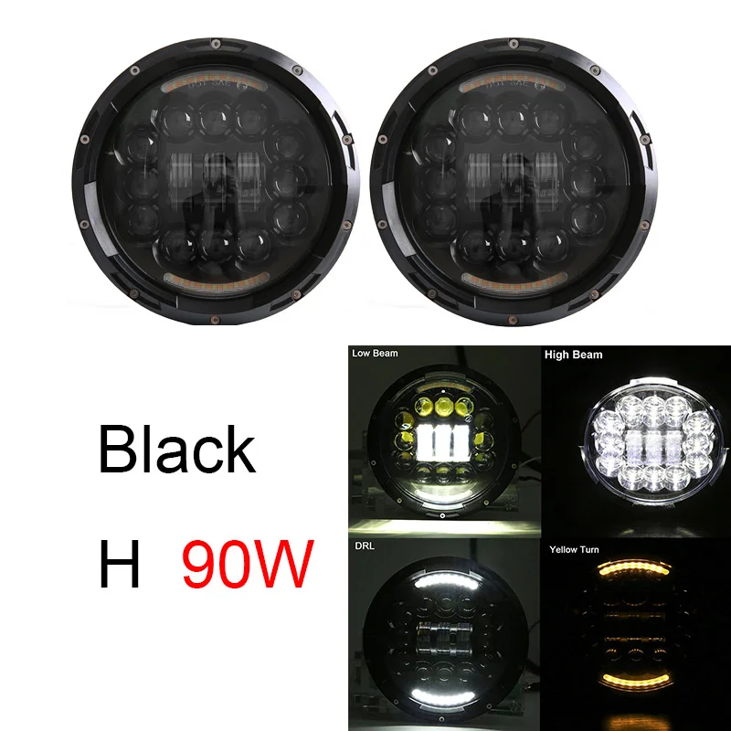 2Psc 7 Inch LED Headlight H4 Hi-Lo With Halo Angel Eyes For Lada 4x4 Urban Niva Jeep JK Land Rover Defender Hummer